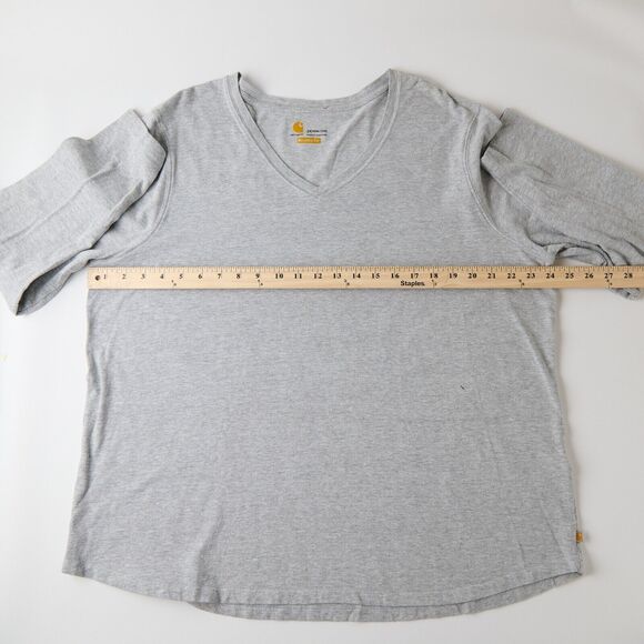 Carhartt Shirt Women's 2X Plus Gray Cotton Relaxed Fit Long Sleeve V-Neck Casual - Picture 3 of 8